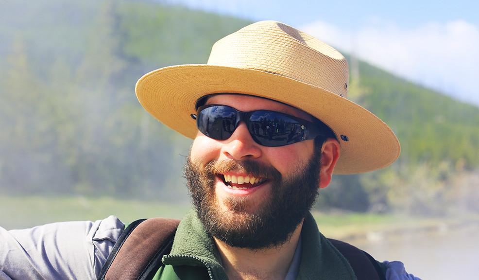 Ranger Nick Virgil giving a tour of geysers in Yellowstone National Park.